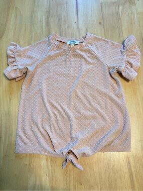 Speechless Blush Pink Dot-Textured Short Sleeve Tie-Front Top